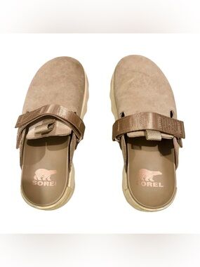 Sorel Taupe Suede Adjustable Strap Mule Sandals